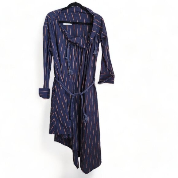 Palmer Harding Women's Blue Linen Striped Courage‎ Midi Dress Size 8 Lagenlook - Picture 1 of 16